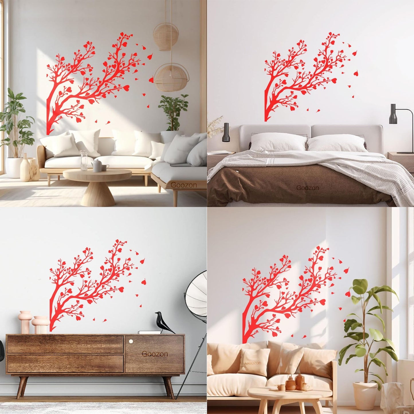 Fine Carving Decals Tree Branch Leaves Hearts Romance Art Decoration