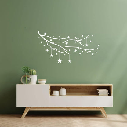 Vinyl Art Sticker Tree Branch Night Stars Child Bedroom Wall Beautification