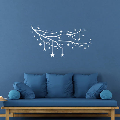 Vinyl Art Sticker Tree Branch Night Stars Child Bedroom Wall Beautification