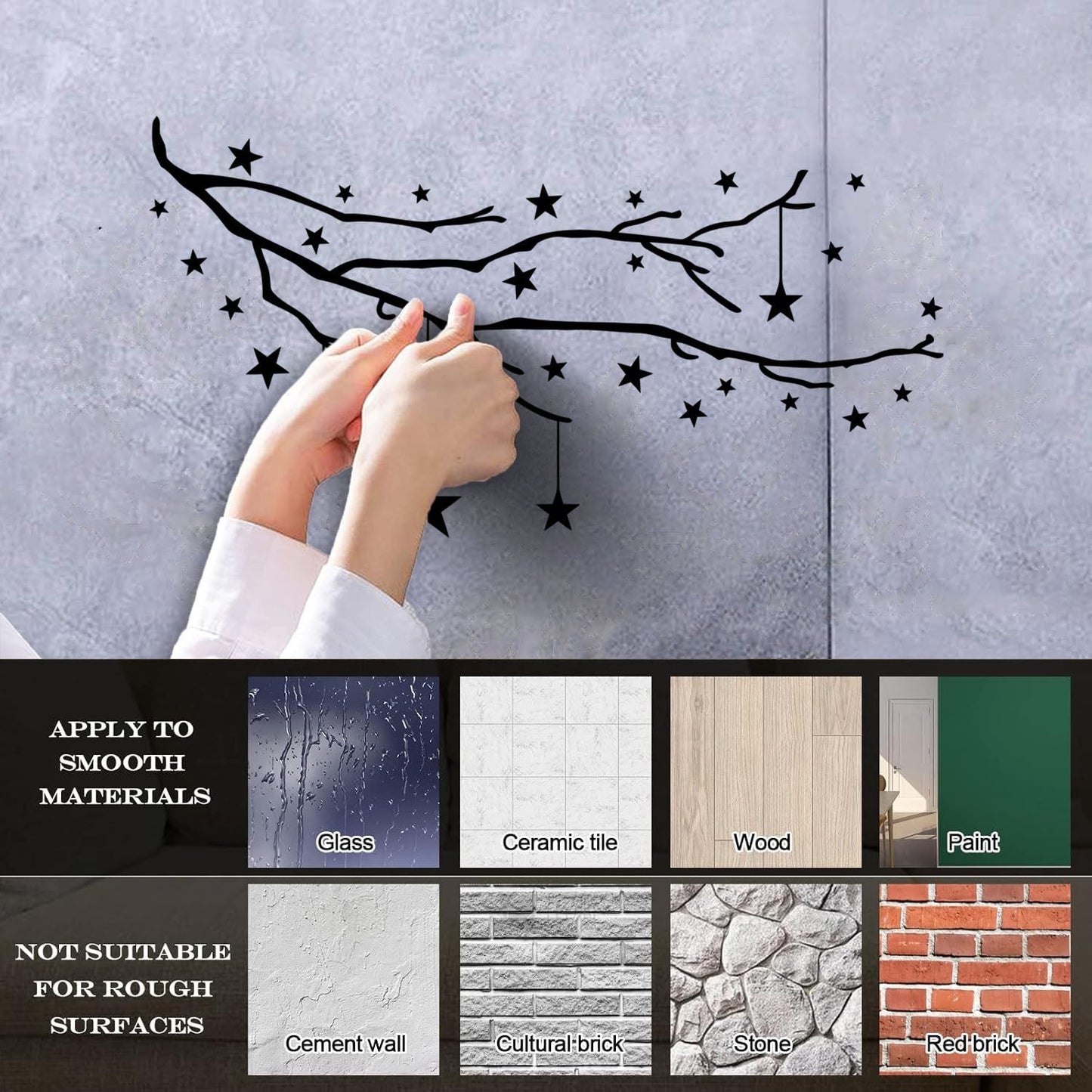 Vinyl Art Sticker Tree Branch Night Stars Child Bedroom Wall Beautification