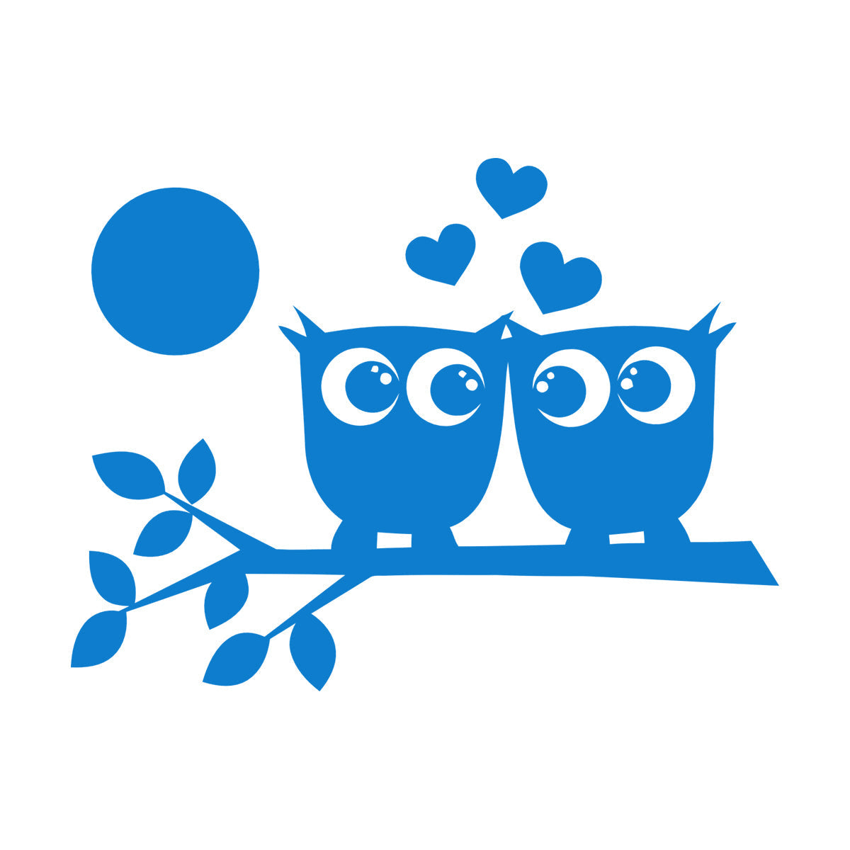 Lettering Stickers Two Owls Love Hearts On Branch And Moonlight Store Decoration