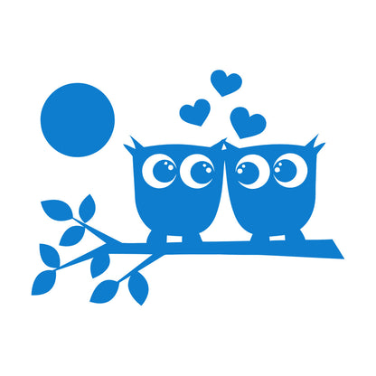 Lettering Stickers Two Owls Love Hearts On Branch And Moonlight Store Decoration