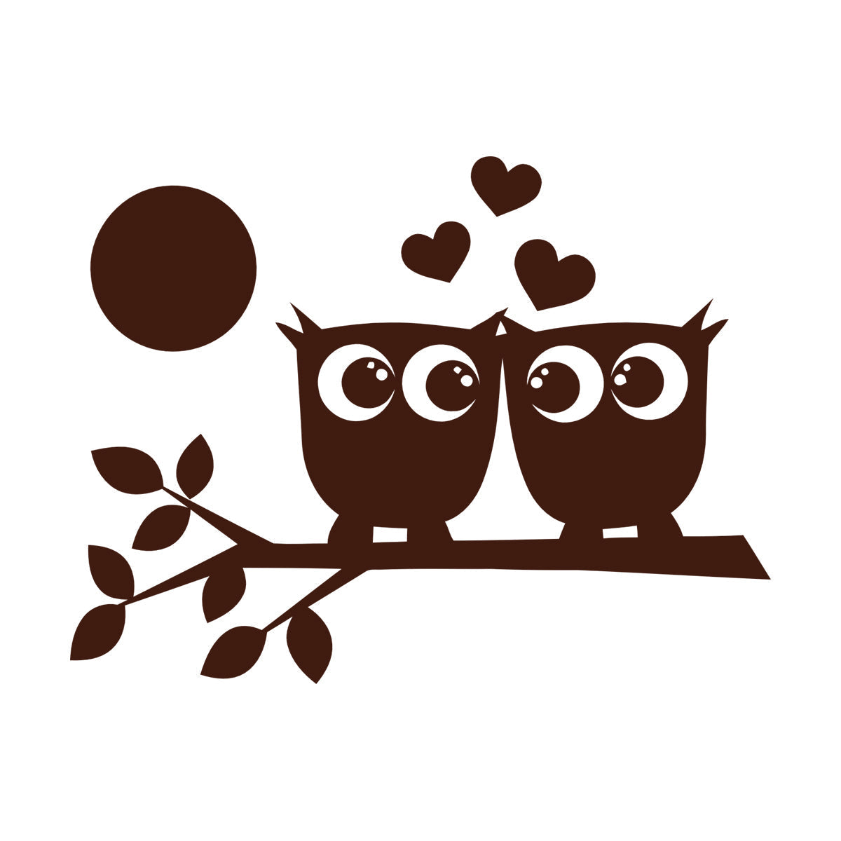 Lettering Stickers Two Owls Love Hearts On Branch And Moonlight Store Decoration
