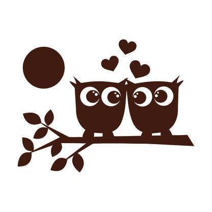 Lettering Stickers Two Owls Love Hearts On Branch And Moonlight Store Decoration