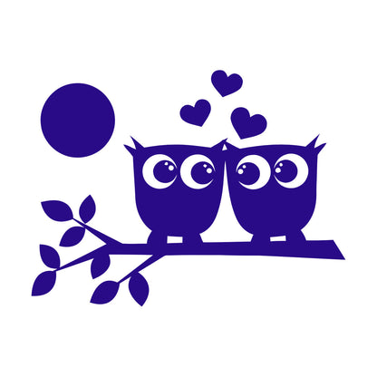 Lettering Stickers Two Owls Love Hearts On Branch And Moonlight Store Decoration