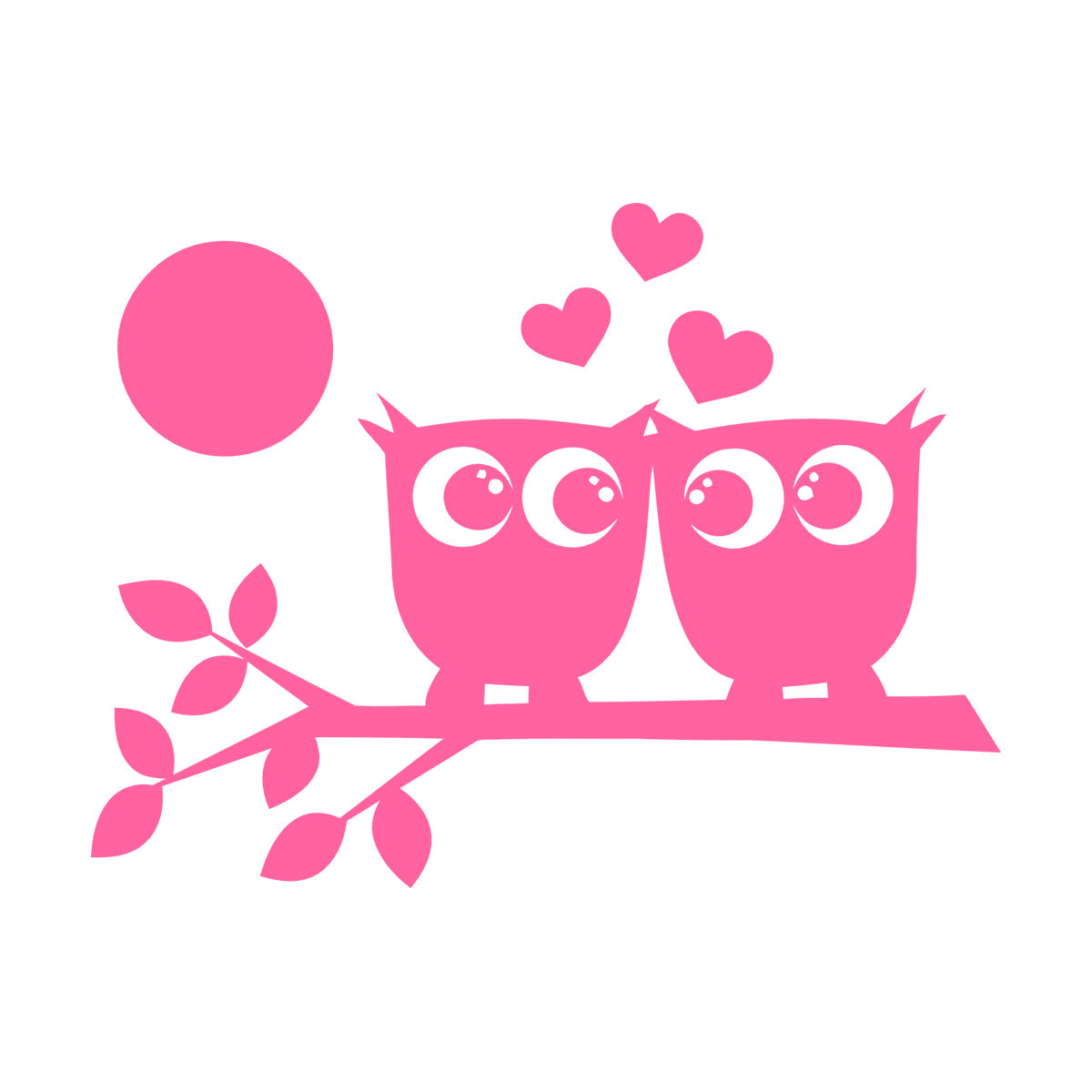 Lettering Stickers Two Owls Love Hearts On Branch And Moonlight Store Decoration
