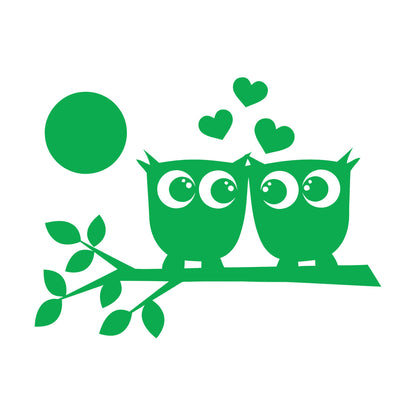Lettering Stickers Two Owls Love Hearts On Branch And Moonlight Store Decoration