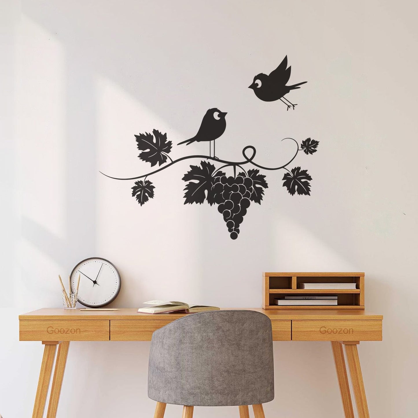Mural And Wall Vinyl Decal Wine Kitchen Grapes Branch Vine Birds Fly Equipped With Transfer Film Kit