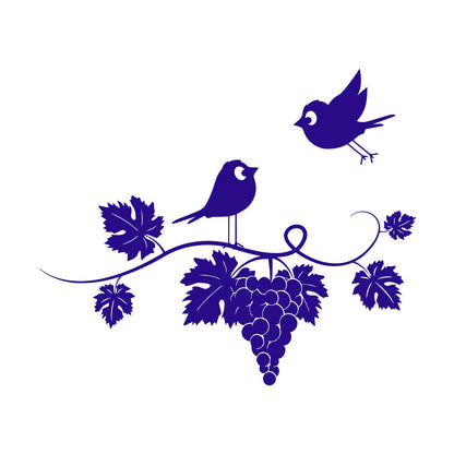 Mural And Wall Vinyl Decal Wine Kitchen Grapes Branch Vine Birds Fly Equipped With Transfer Film Kit