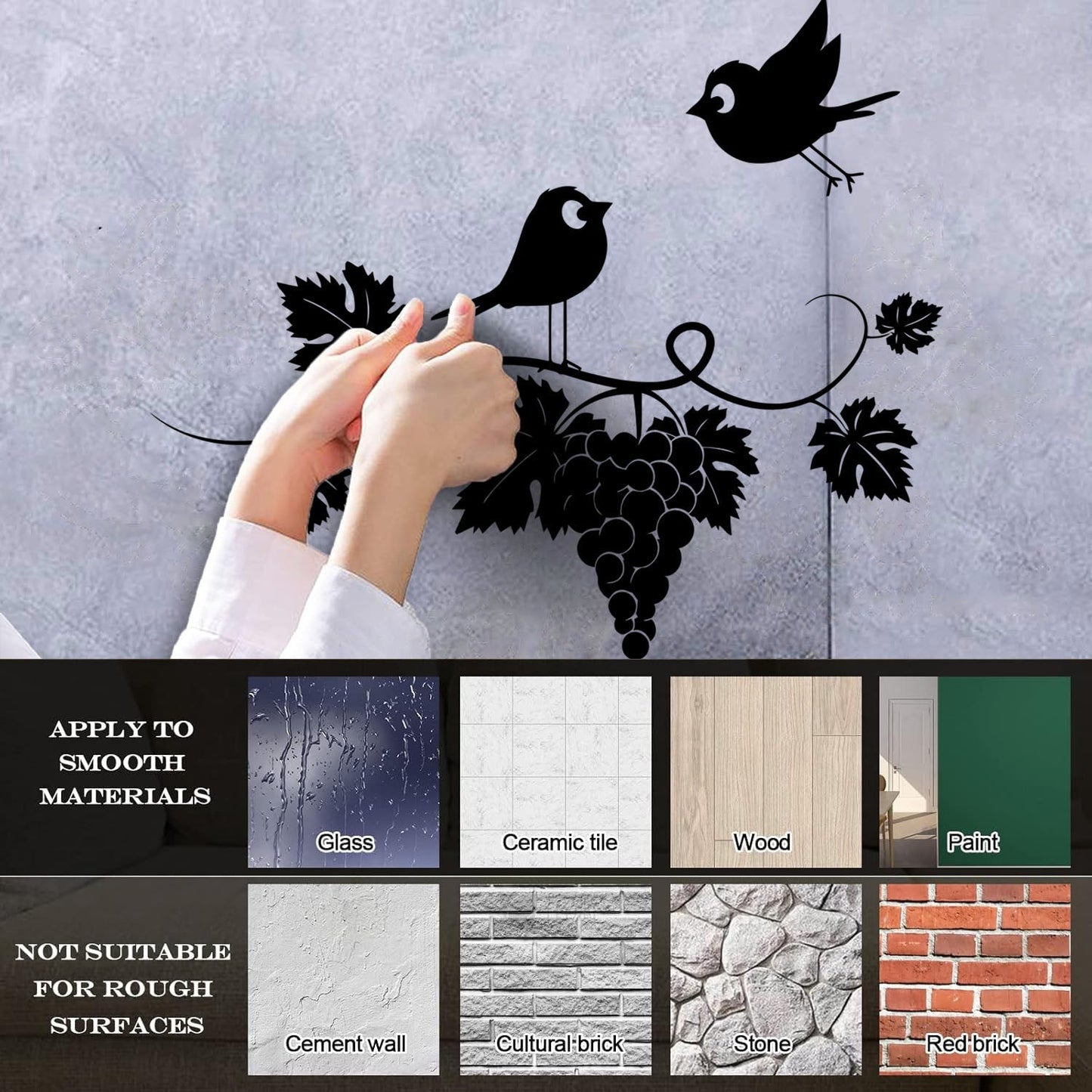 Mural And Wall Vinyl Decal Wine Kitchen Grapes Branch Vine Birds Fly Equipped With Transfer Film Kit