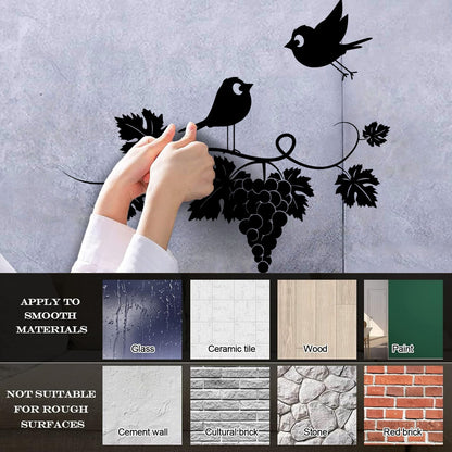 Mural And Wall Vinyl Decal Wine Kitchen Grapes Branch Vine Birds Fly Equipped With Transfer Film Kit