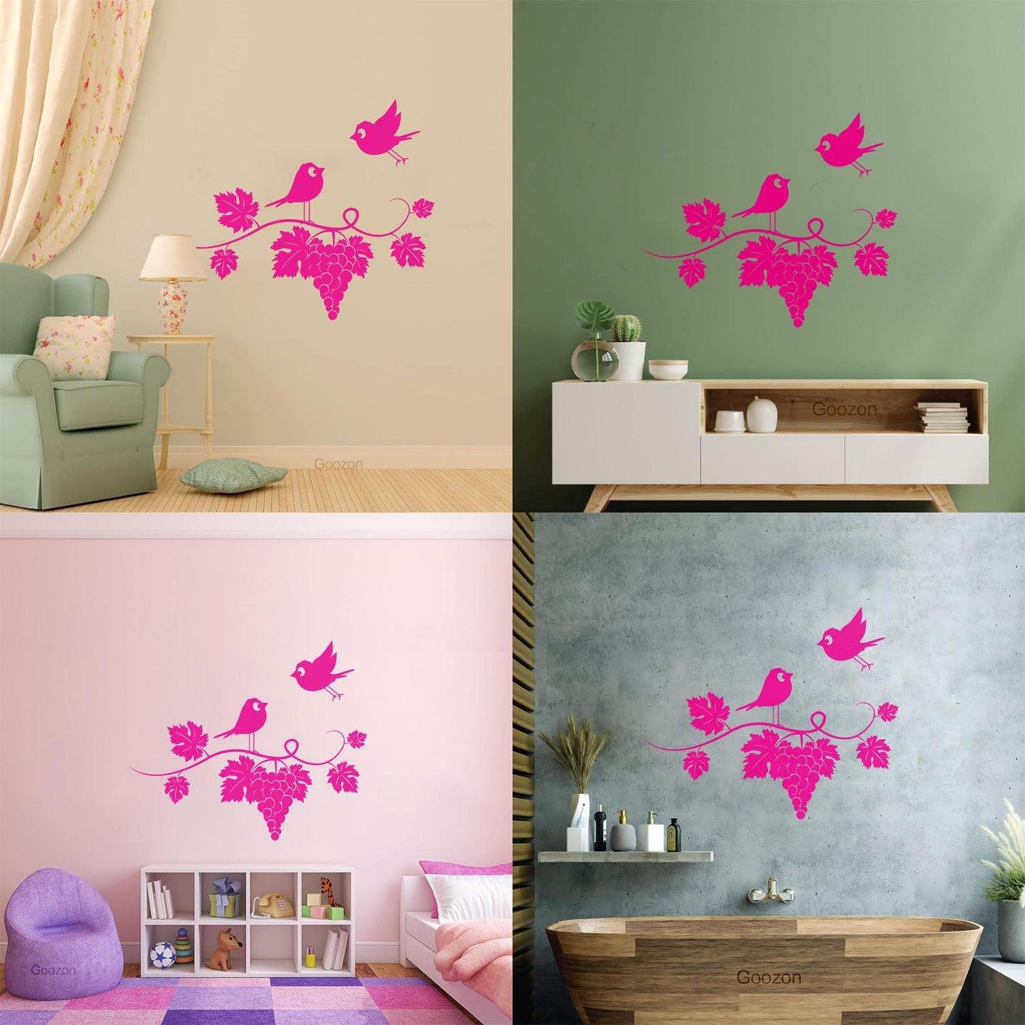 Mural And Wall Vinyl Decal Wine Kitchen Grapes Branch Vine Birds Fly Equipped With Transfer Film Kit