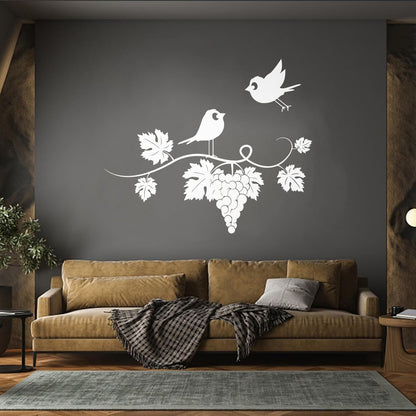 Mural And Wall Vinyl Decal Wine Kitchen Grapes Branch Vine Birds Fly Equipped With Transfer Film Kit