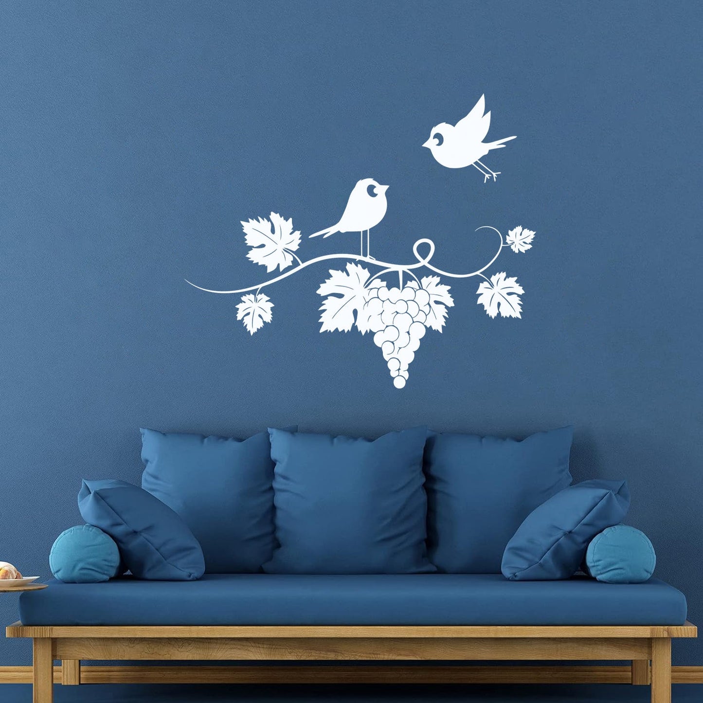 Mural And Wall Vinyl Decal Wine Kitchen Grapes Branch Vine Birds Fly Equipped With Transfer Film Kit