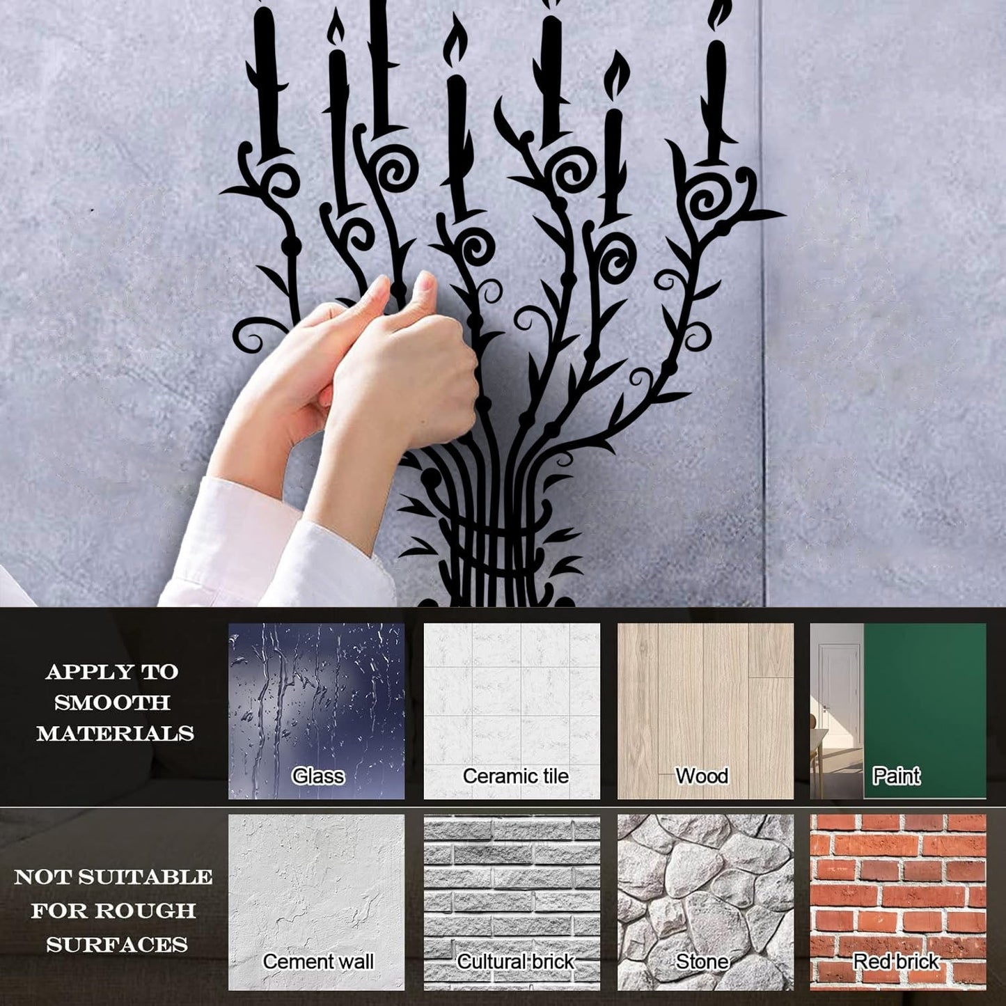 Fine Carving Decals Candle Candlestick Vintage Chandelier Branches Light It Won'T Fall Off