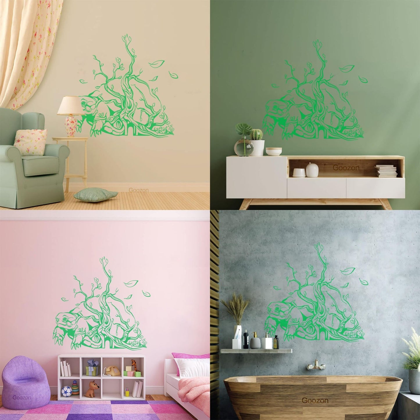 Wall Decals Pvc Turtle Tree Branches Leaves Animal Wall Beautification