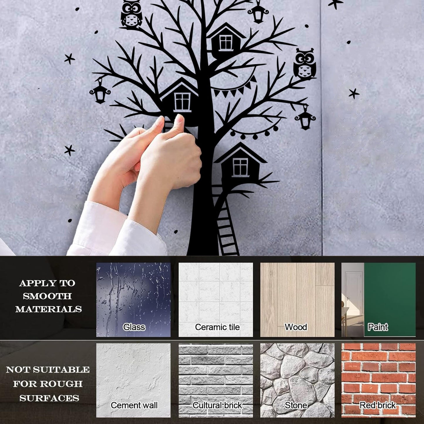 Wall Decals Magic Tree Branch Star Owl Fairy Tale Store Decoration