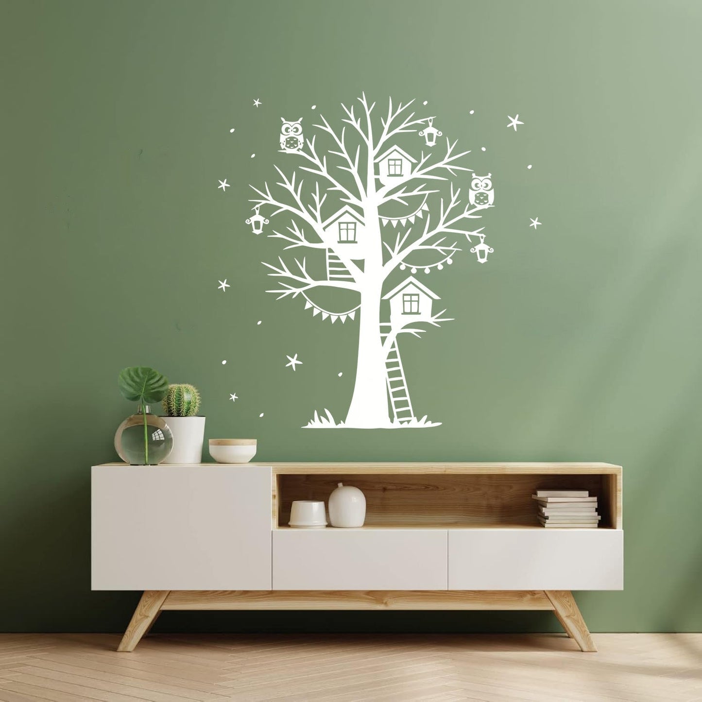 Wall Decals Magic Tree Branch Star Owl Fairy Tale Store Decoration