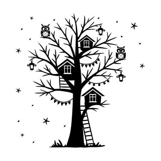 Wall Decals Magic Tree Branch Star Owl Fairy Tale Store Decoration
