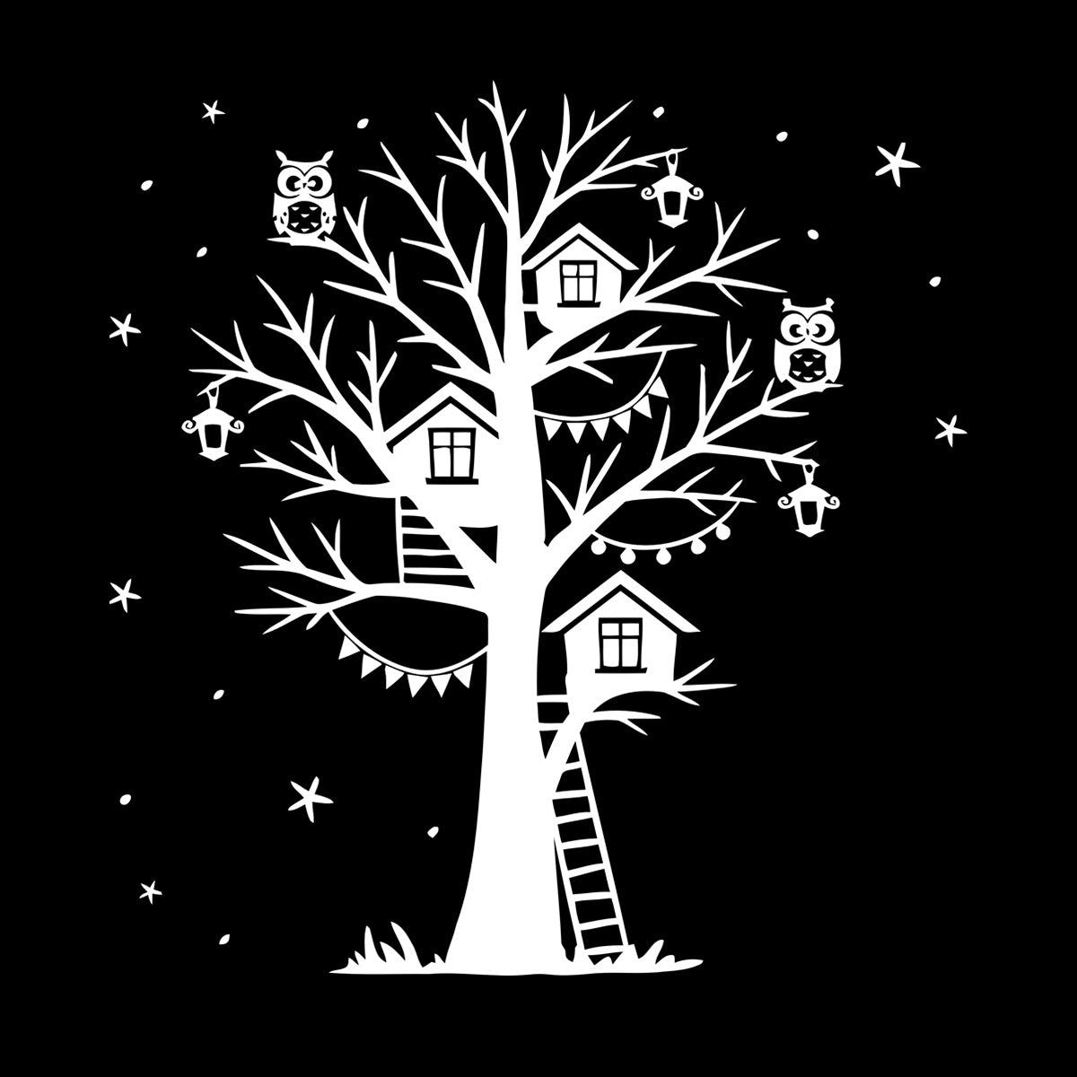 Wall Decals Magic Tree Branch Star Owl Fairy Tale Store Decoration