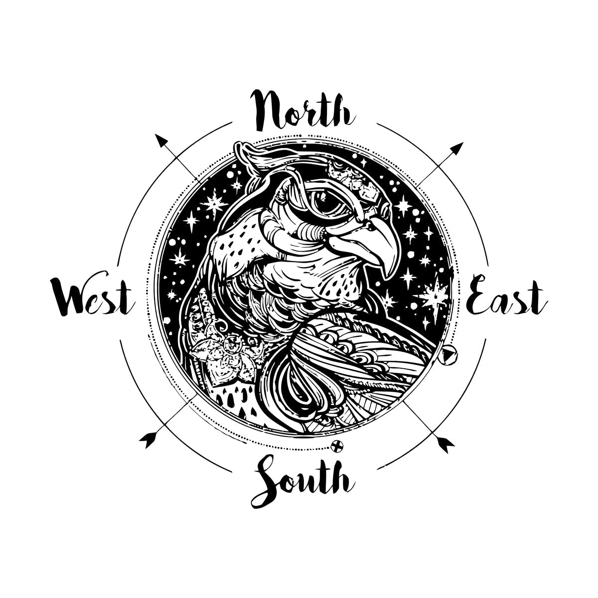 Fine Carving Decals Wind Rose Compass Bird Prey Head West East North South Art Mural Painting