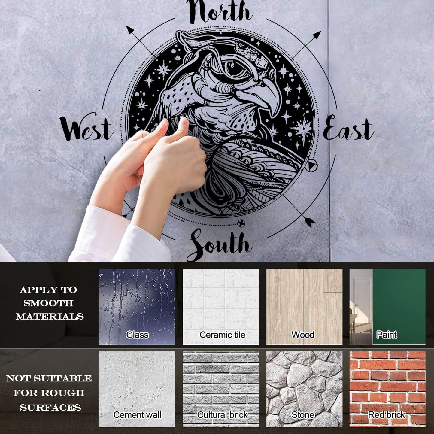 Fine Carving Decals Wind Rose Compass Bird Prey Head West East North South Art Mural Painting