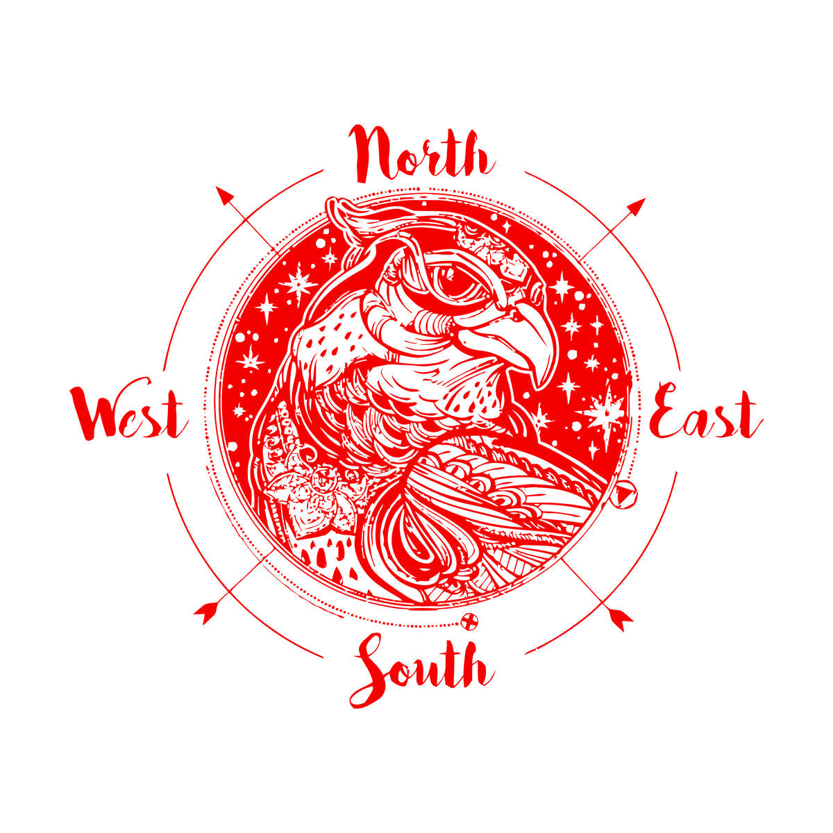 Fine Carving Decals Wind Rose Compass Bird Prey Head West East North South Art Mural Painting