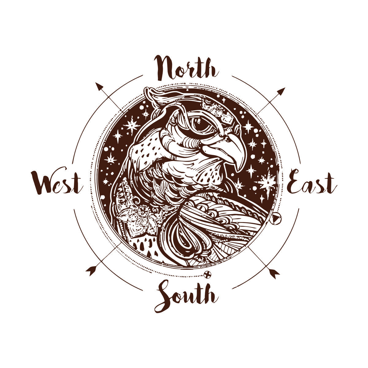 Fine Carving Decals Wind Rose Compass Bird Prey Head West East North South Art Mural Painting