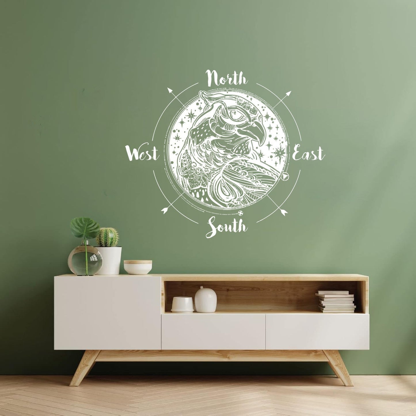 Fine Carving Decals Wind Rose Compass Bird Prey Head West East North South Art Mural Painting