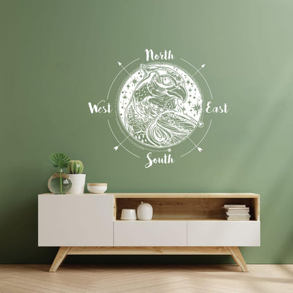 Fine Carving Decals Wind Rose Compass Bird Prey Head West East North South Art Mural Painting