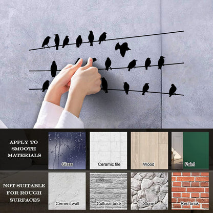 Abstract Flock Of Birds On Electric Wire Wall Vinyl Sticker Decor Glass Stickers