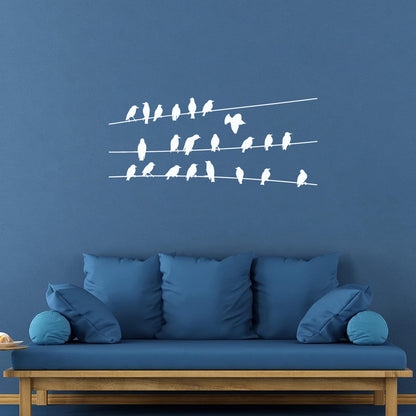 Abstract Flock Of Birds On Electric Wire Wall Vinyl Sticker Decor Glass Stickers