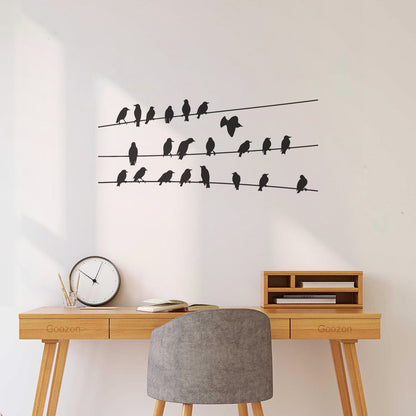 Abstract Flock Of Birds On Electric Wire Wall Vinyl Sticker Decor Glass Stickers