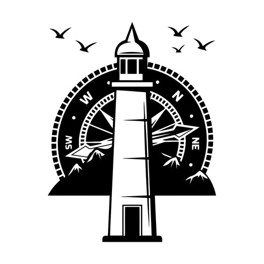 Wall Decals Paster Paper Lighthouse Compass Nautical Beach Style Mountains Birds Removable Without Leaving Glue