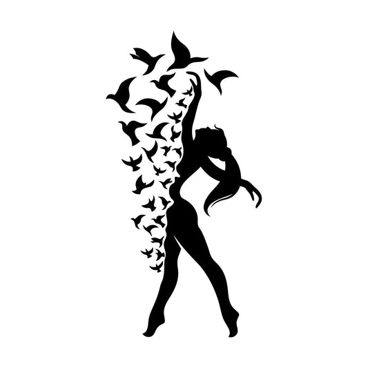 Wall Decals Beautiful Dancer Girl Silhouette Birds Patterns Do Not Damage The Wall Surface