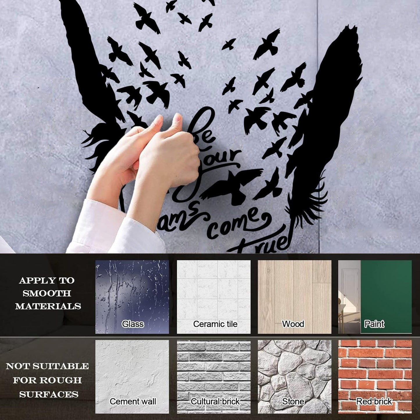 Birds Feathers Motivational Words Dream Vinyl Art Sticker Waterproof