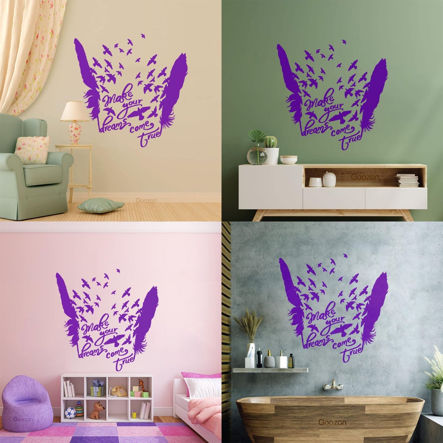 Birds Feathers Motivational Words Dream Vinyl Art Sticker Waterproof