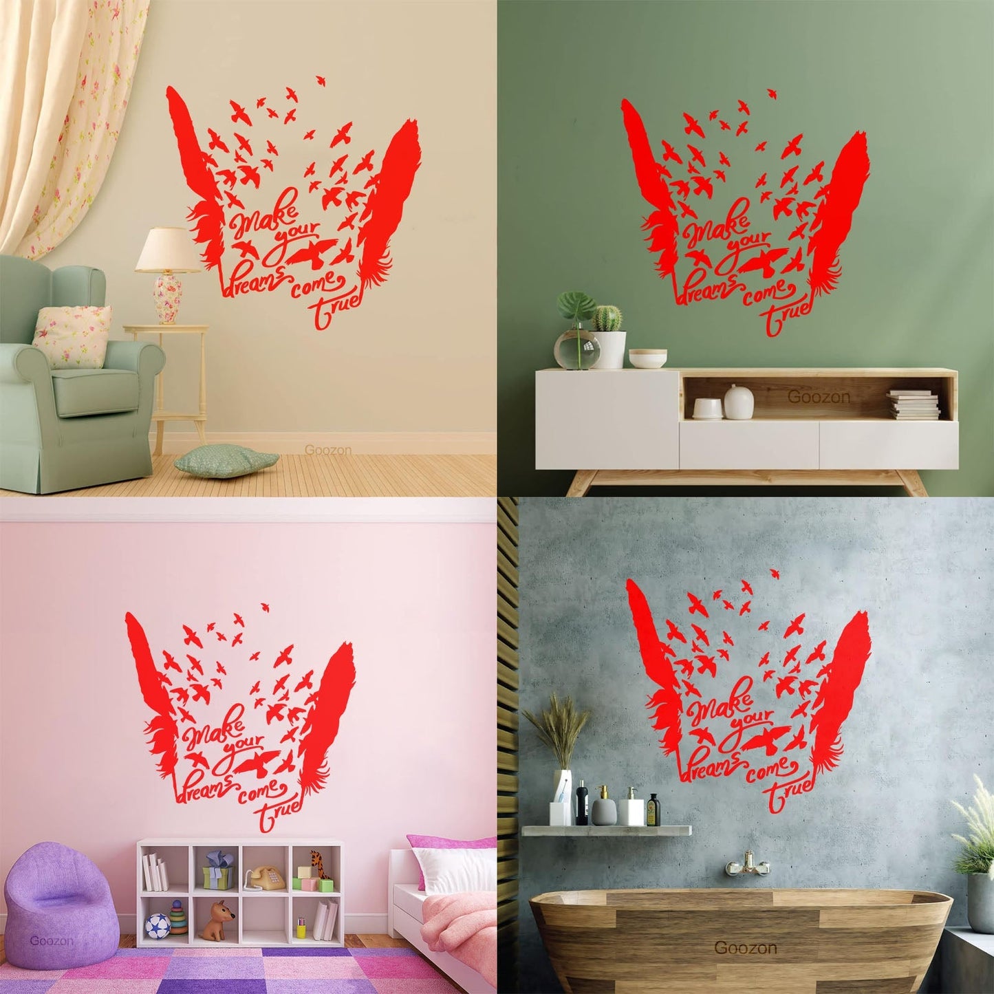 Birds Feathers Motivational Words Dream Vinyl Art Sticker Waterproof