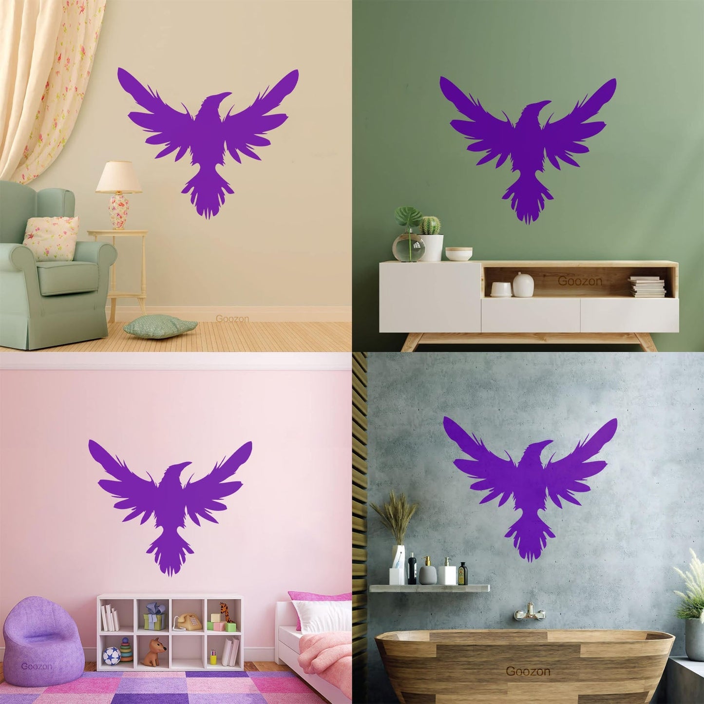 Mural And Wall Vinyl Decal Black Raven Bird Flying Wings Feathers Tattoo Culture
