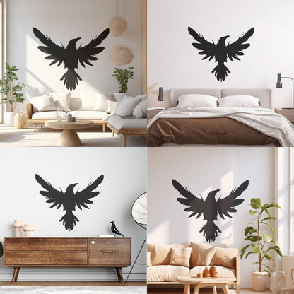 Mural And Wall Vinyl Decal Black Raven Bird Flying Wings Feathers Tattoo Culture