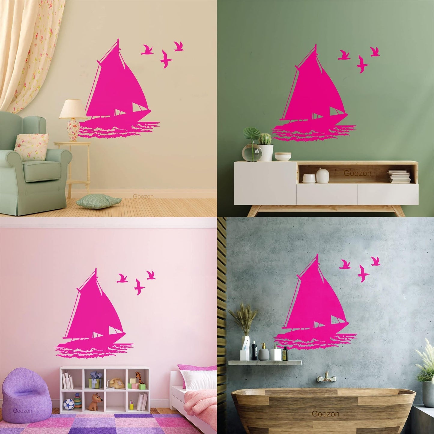 Fine Carving Stickers Boat Ship Birds Ocean Marine Beach House Do Not Damage The Wall Surface