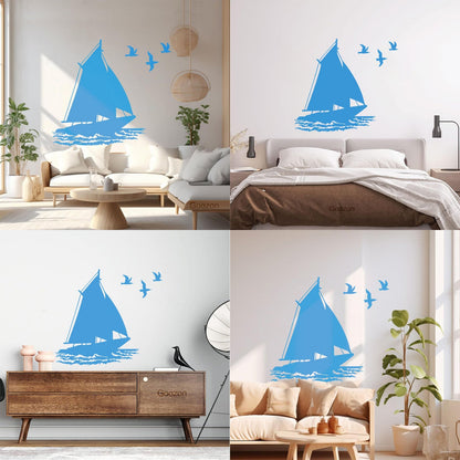 Fine Carving Stickers Boat Ship Birds Ocean Marine Beach House Do Not Damage The Wall Surface