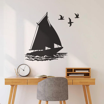Fine Carving Stickers Boat Ship Birds Ocean Marine Beach House Do Not Damage The Wall Surface