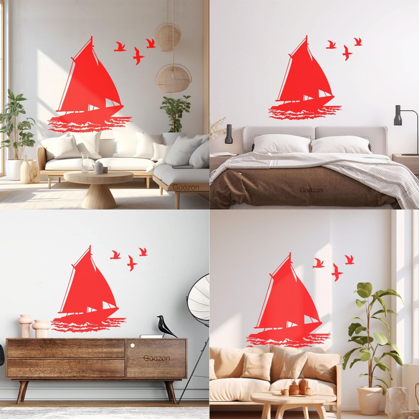 Fine Carving Stickers Boat Ship Birds Ocean Marine Beach House Do Not Damage The Wall Surface