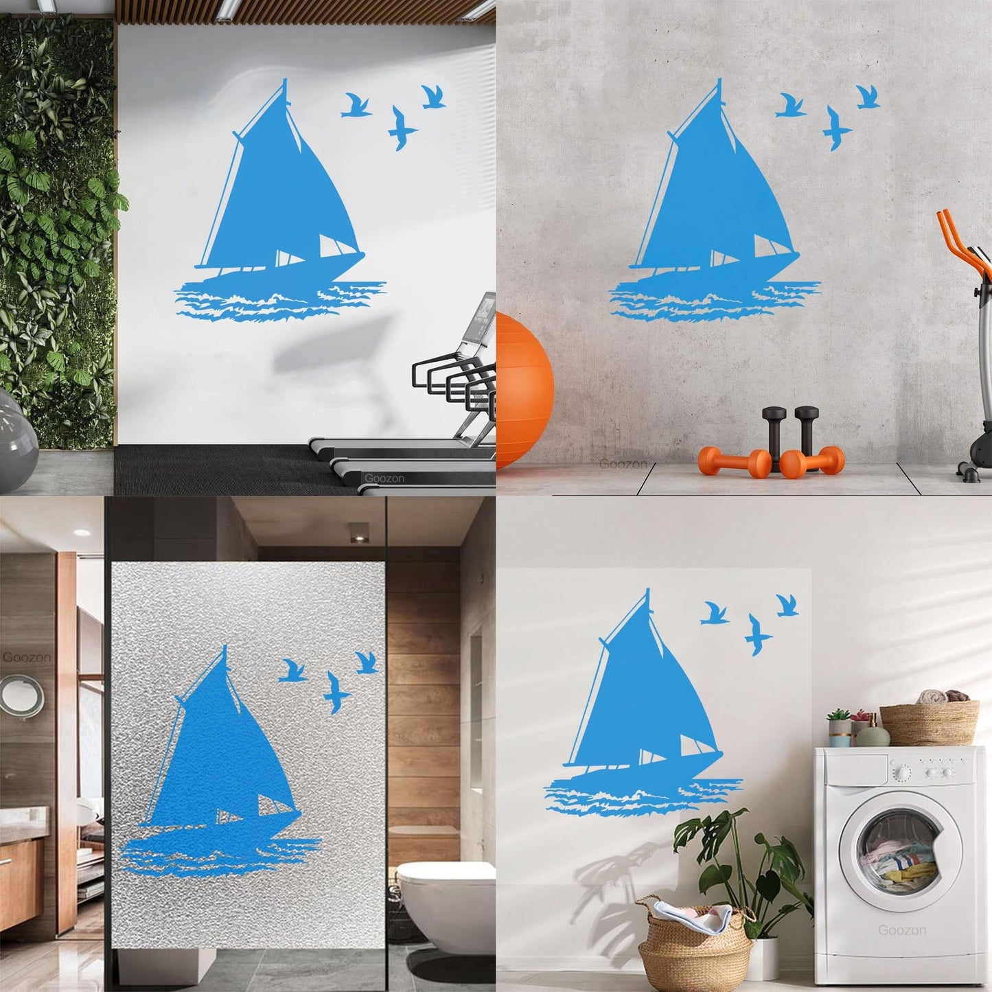Fine Carving Stickers Boat Ship Birds Ocean Marine Beach House Do Not Damage The Wall Surface