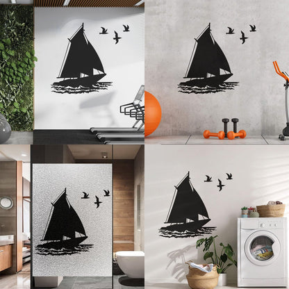 Fine Carving Stickers Boat Ship Birds Ocean Marine Beach House Do Not Damage The Wall Surface