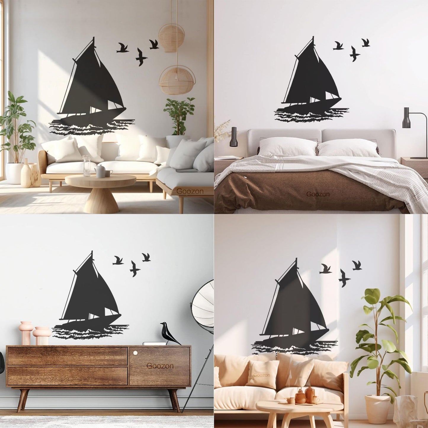 Fine Carving Stickers Boat Ship Birds Ocean Marine Beach House Do Not Damage The Wall Surface