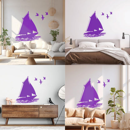 Fine Carving Stickers Boat Ship Birds Ocean Marine Beach House Do Not Damage The Wall Surface