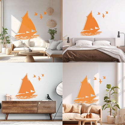 Fine Carving Stickers Boat Ship Birds Ocean Marine Beach House Do Not Damage The Wall Surface