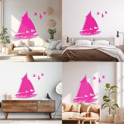 Fine Carving Stickers Boat Ship Birds Ocean Marine Beach House Do Not Damage The Wall Surface